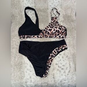 SHEIN Leopard and Black Bikini Set